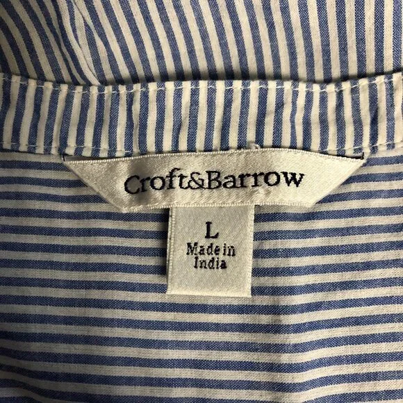 Croft and Barrow Sleeveless Top Womens Sz Large Blue White Striped Cotton Tunic - Picture 6 of 9